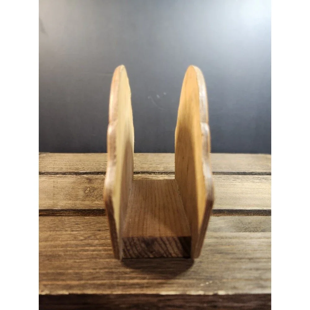 vintage wooden napkin holder features a farmhouse-style pig